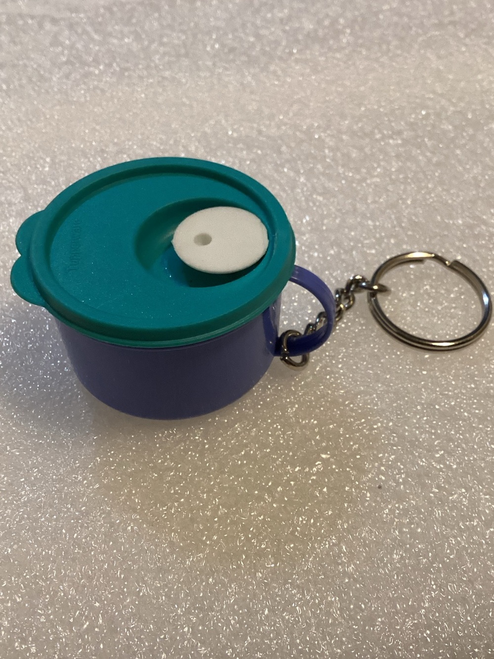 Vintage Tupperware Keychain CrystalWave Soup Mug w/Teal Green Seal White Vent